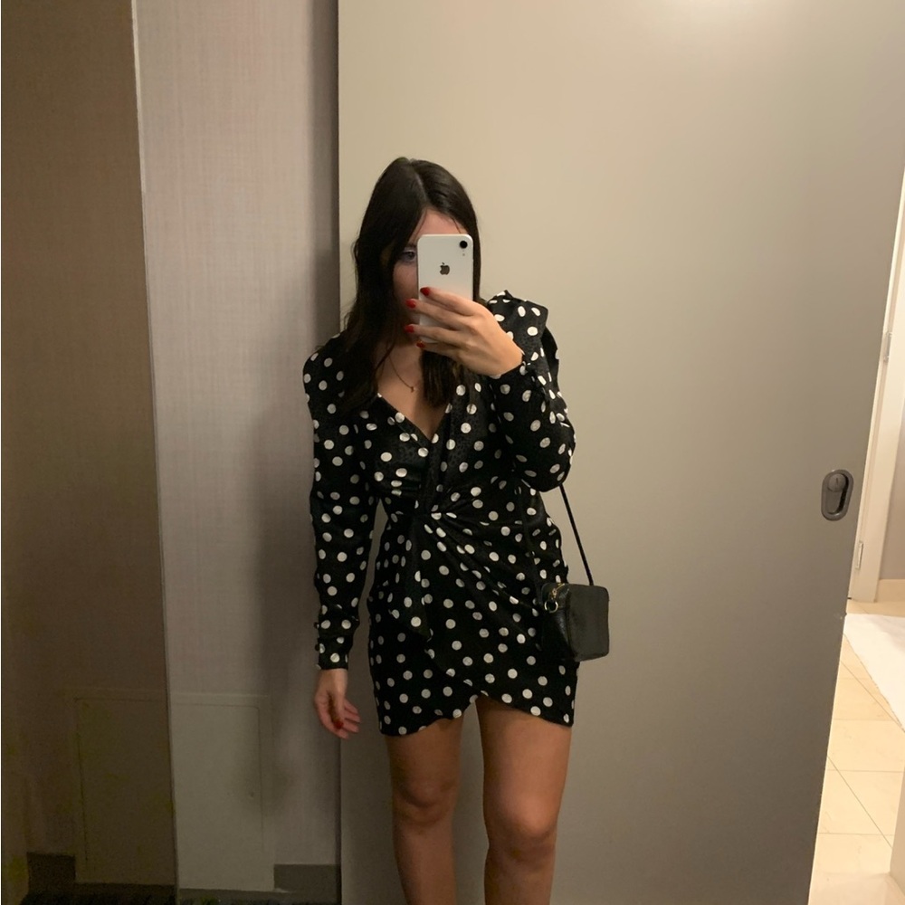 ASOS long sleeve mini Polka Dot Black Dress